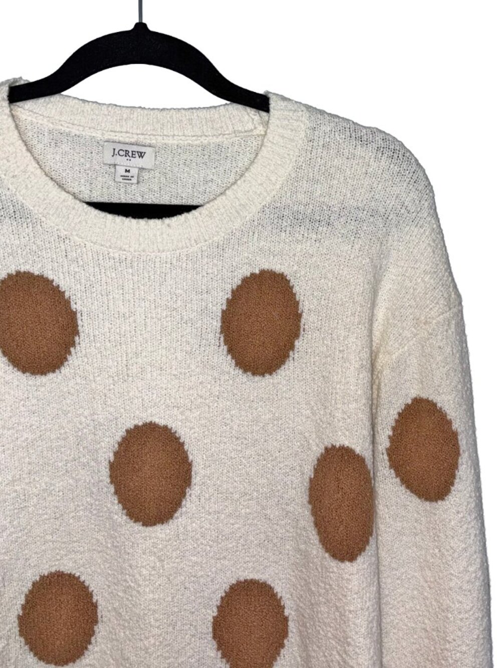 J. Crew Factory Ivory & Brown Polka Dot Crew Neck Sweater - Size M
